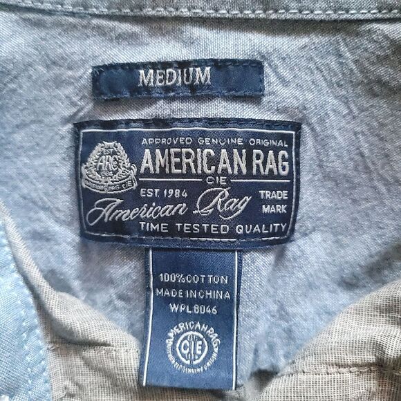 American Rag Shirt Men's M Denim Cowboy Cut Button Pockets Long Sleeve Cotton - Picture 3 of 7